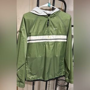 VINTAGE NIKE Y2K Hunter Green Wind Breaker 1/4‎ Zip Jacket with Pockets and Hood